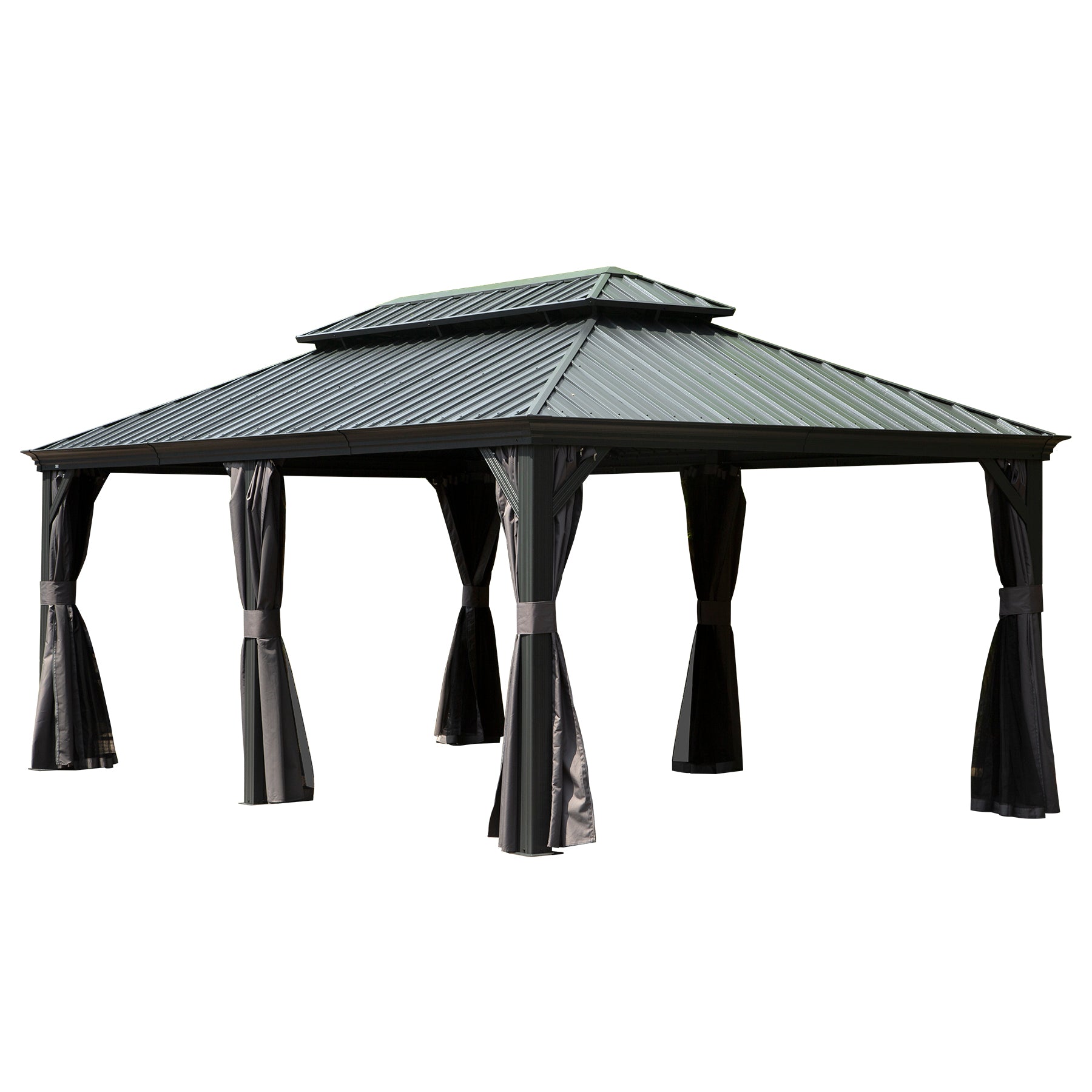 12' X 20' Hardtop Gazebo Large Outdoor Metal Gazebo with Galvanized Steel Double Roof Canopy, Aluminum Frame, Curtains and Netting for Patio, Deck, Garden, Grey