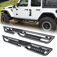 Coated Black Carbon 6-Inch 2-Stairs Side Step Rails Step Bars Steel Nerf Bars Running Boards Compatible with Jeep Wrangler JL 4 Doors 2018-2025 For  Off-Road Protection Direct Bolt-On Installation