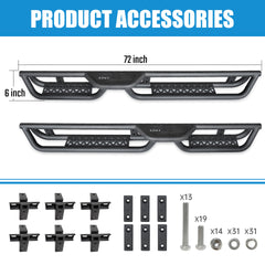 Coated Black Carbon 6-Inch 2-Stairs Side Step Rails Step Bars Steel Nerf Bars Running Boards Compatible with Jeep Wrangler JL 4 Doors 2018-2025 For  Off-Road Protection Direct Bolt-On Installation