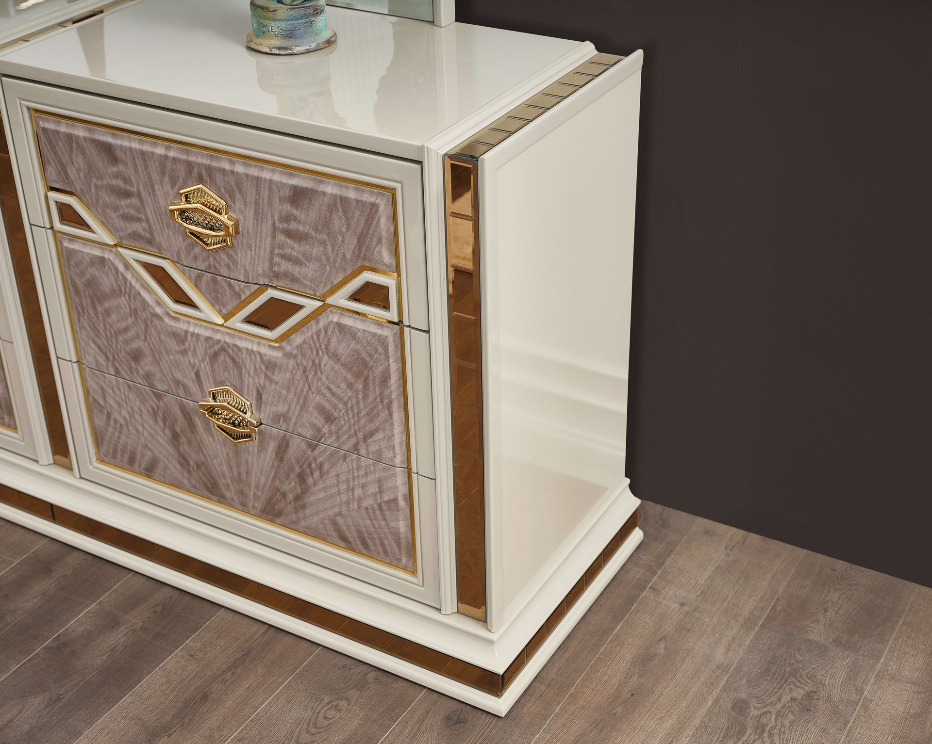 Omari Modern Style 6- Drawer Dresser(INCLUDES ONLY DRESSER) Made with Wood and Gold Accents in Beige
