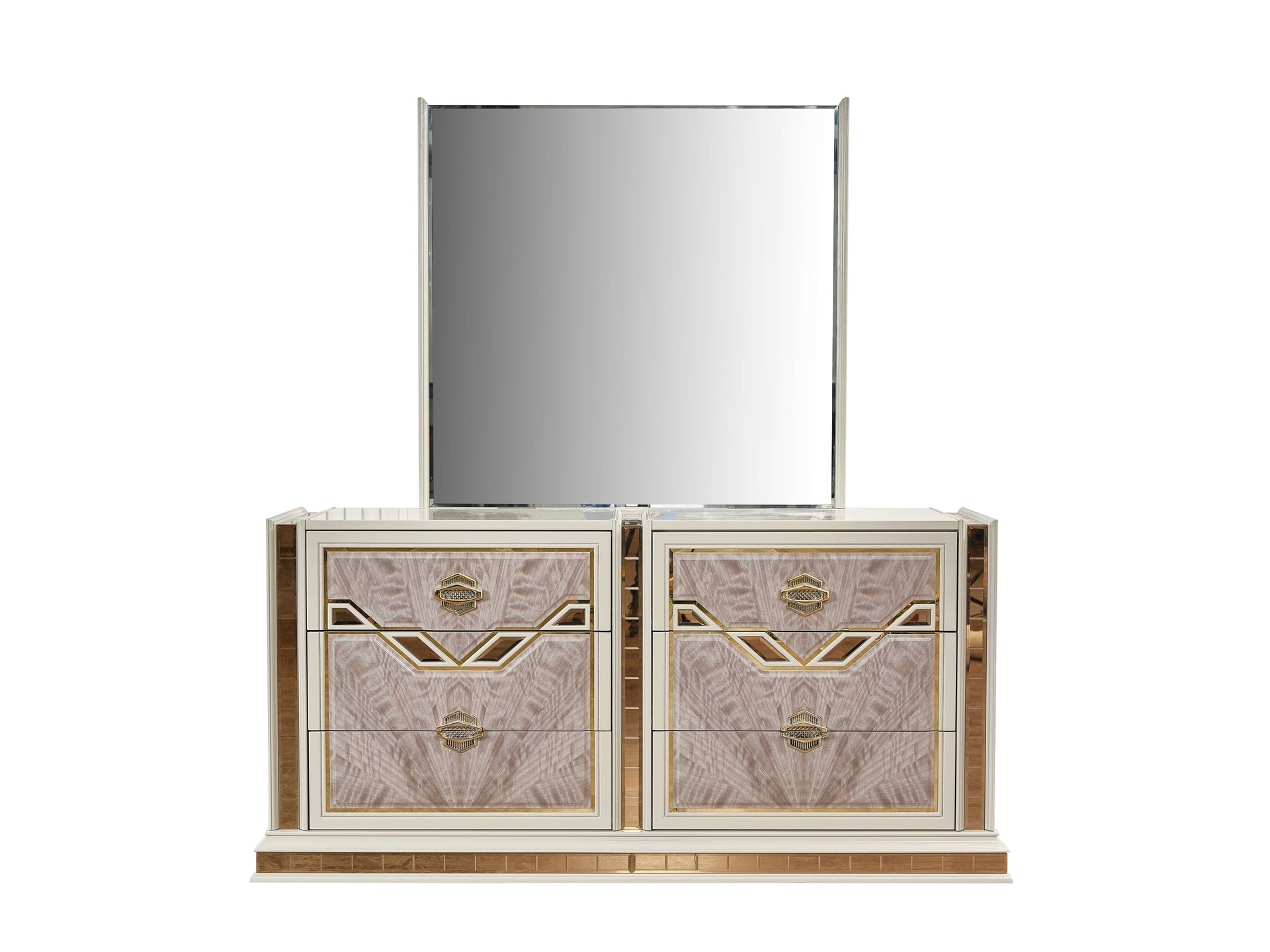 Omari Modern Style 6- Drawer Dresser(INCLUDES ONLY DRESSER) Made with Wood and Gold Accents in Beige