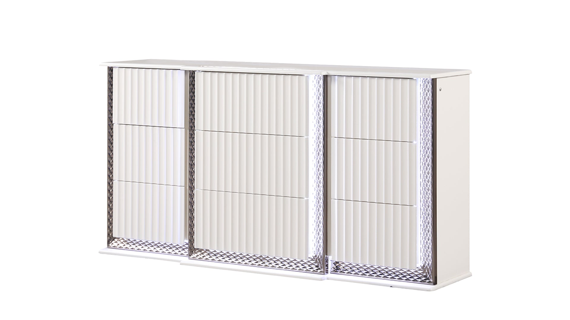 Fabio Contemporary Style 6-Drawer Dresser Made with Diamond-Patterned Side Accents with LED Lighting and Wood in White Finish (INCLUDES DRESSER ONLY)  same as G150109123  (NJ inventory)