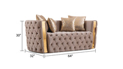 Naomi Button Tufted 2 Pc Set with Velvet Fabric and Gold Accent in Taupe(NJ INVENTORY)