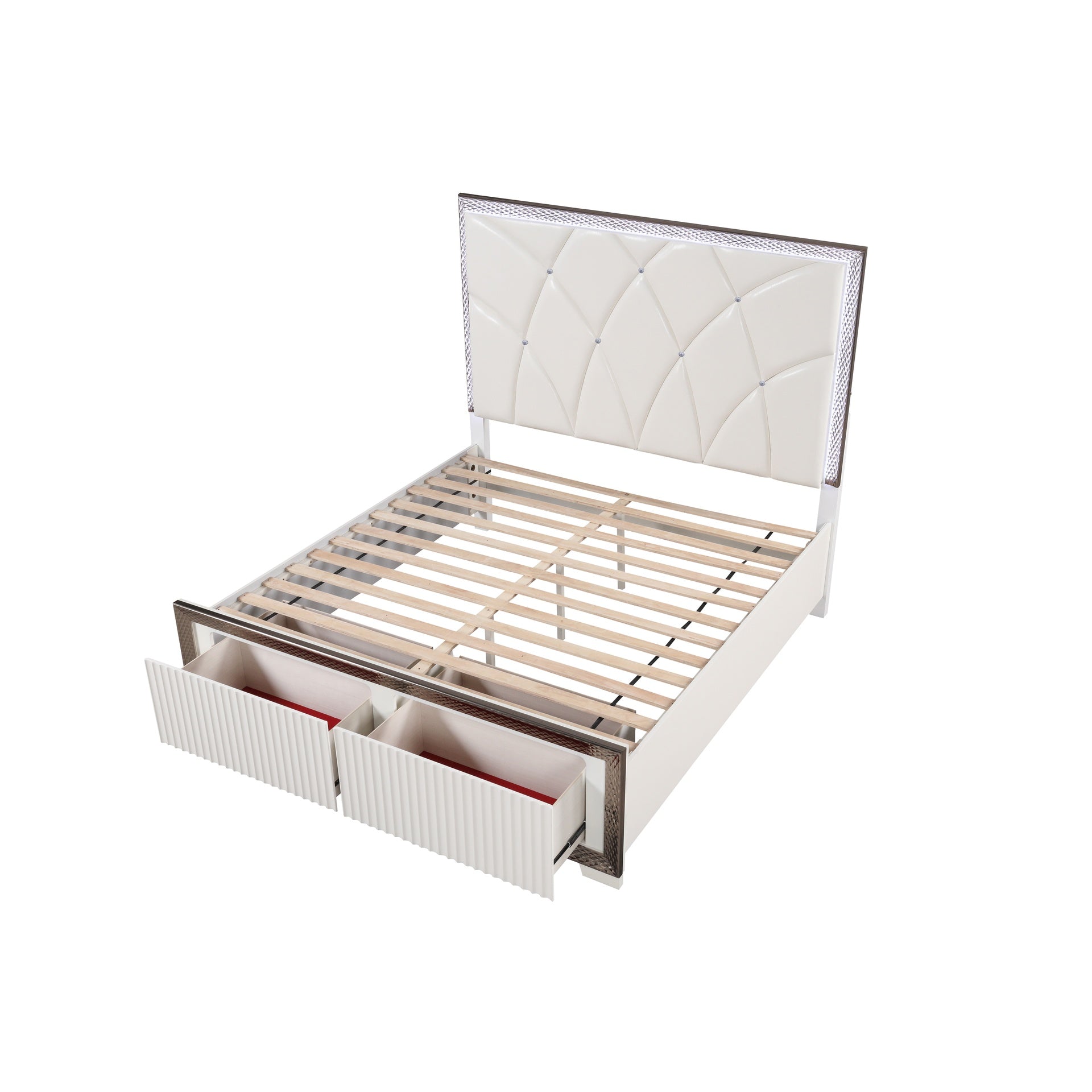 Fabio Contemporary Style Queen 4PC Bedroom set Made with Diamond-Shaped Side Accents, LED Lighting and Wood in White Finish(NJ INVENTORY)