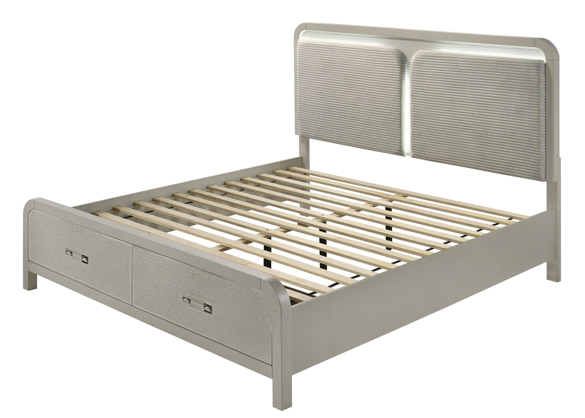 Aria Contemporary Queen Bed Modern Storage Bed with Ball Bearing Glide Drawers in Beige