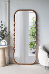 31.4x1.4x74" Oversized Wooden Floor Mirror with Unique Brown Frame