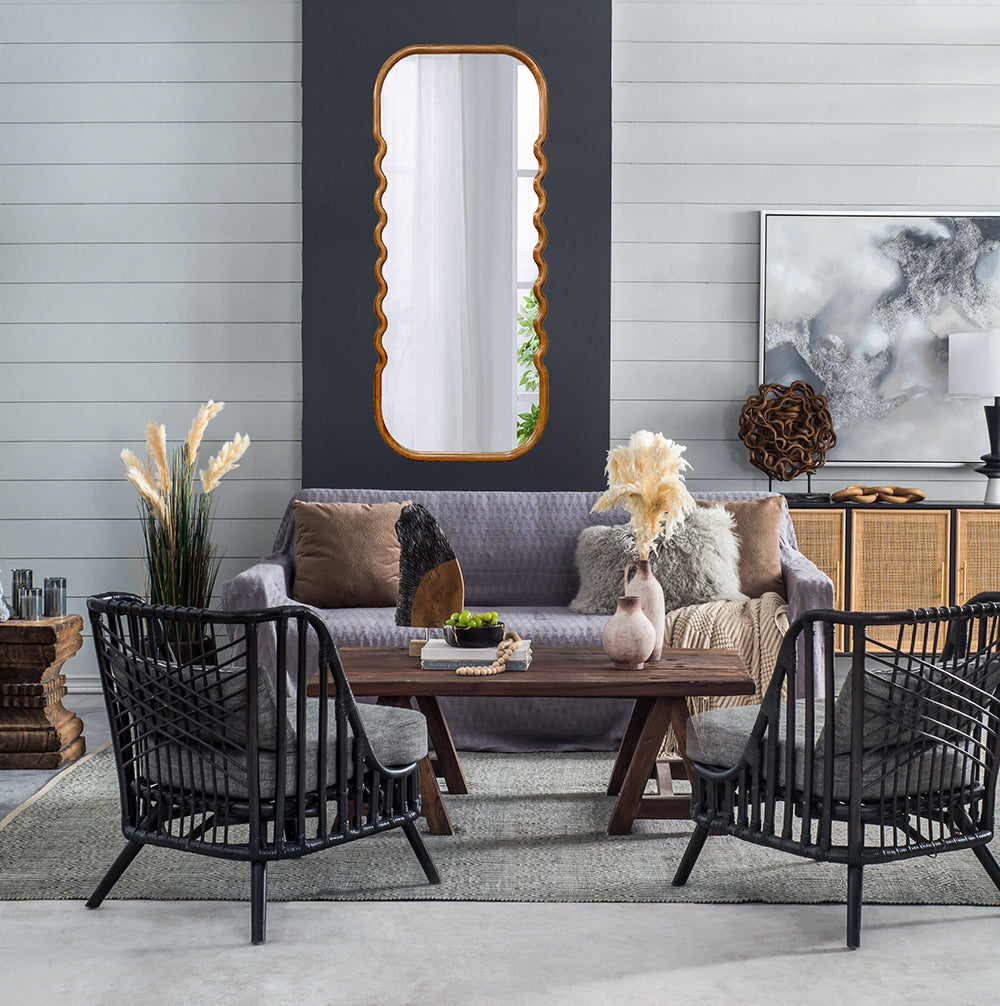 31.4x1.4x74" Oversized Wooden Floor Mirror with Unique Brown Frame