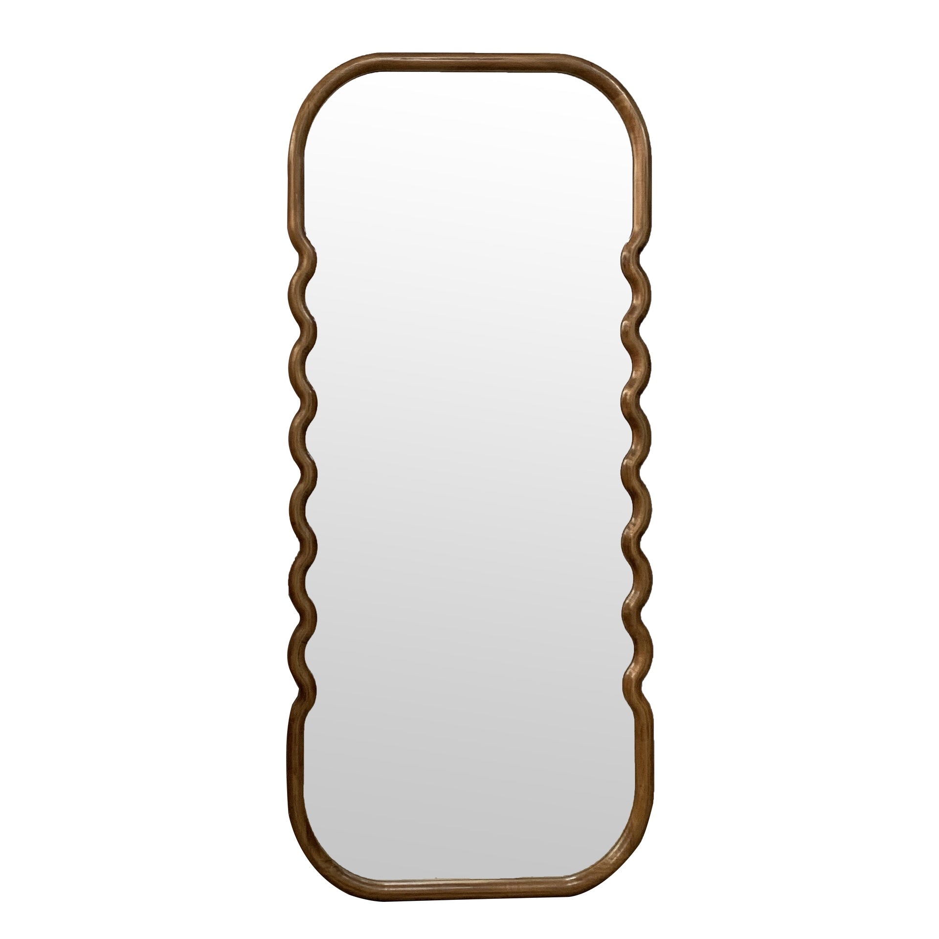 31.4x1.4x74" Oversized Wooden Floor Mirror with Unique Brown Frame