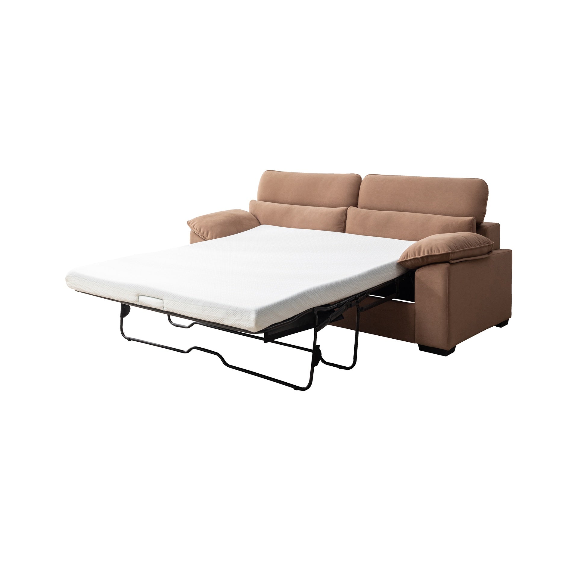 2-Seater Sofa Bed, Mid-Century Modern Couch, Convertible Queen Size Sleeper Sofa with Wooden Frame & Polyester Upholstery, Pull-Out Design, 300 lbs Capacity - Space Saving for Living Room, Brown