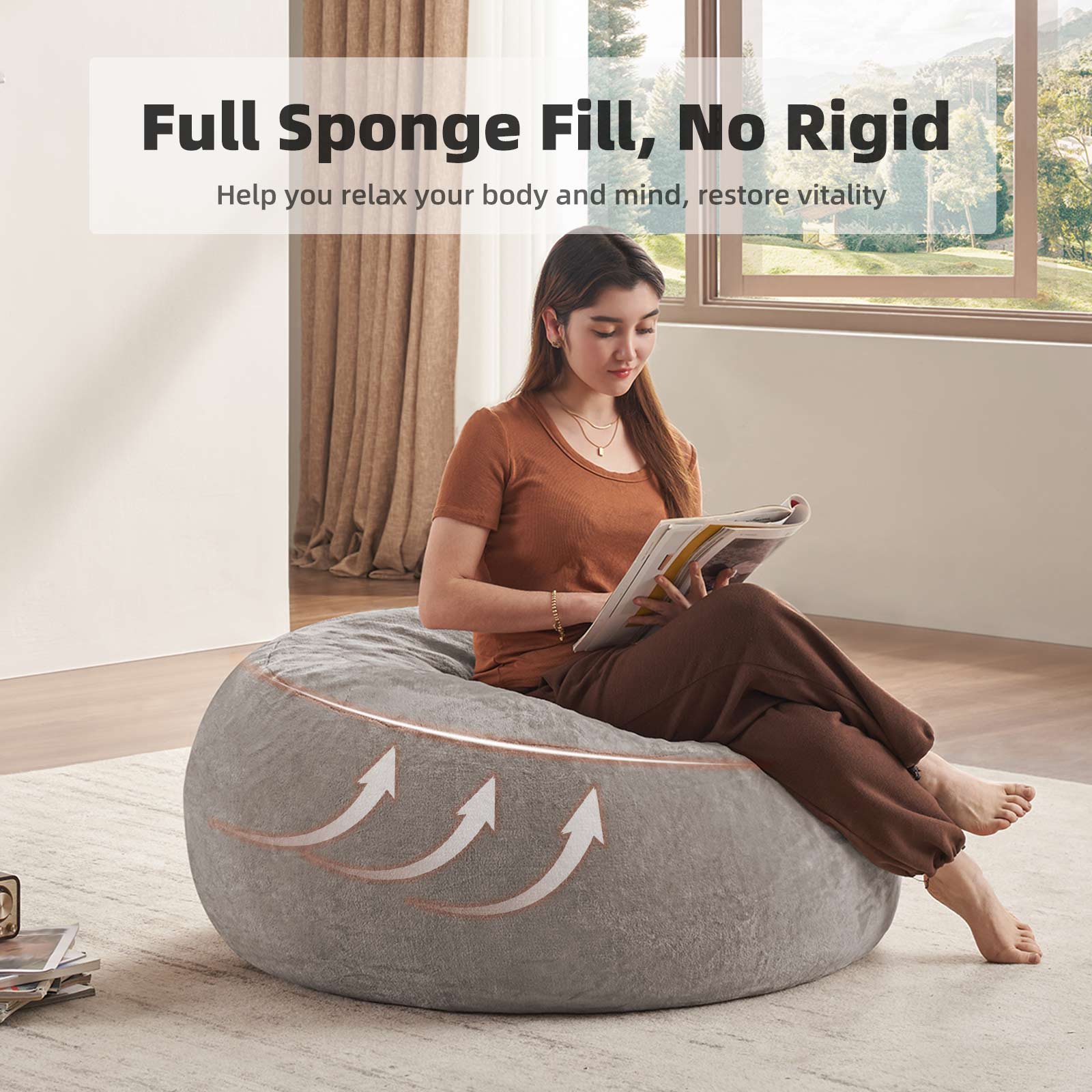 4FT bean bag chair, memory foam filling, adult and teen bean bag chair, soft sofa with removable flannel cover, round sofa for living room, bedroom, college dorm.