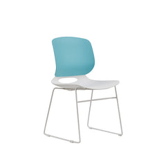 Modern Stacking Chairs Set of 4 in White and Blue with Polypropylene Seat and Fiberglass Reinforced Back, 18.9 x 19.7 x 34.45 Inches