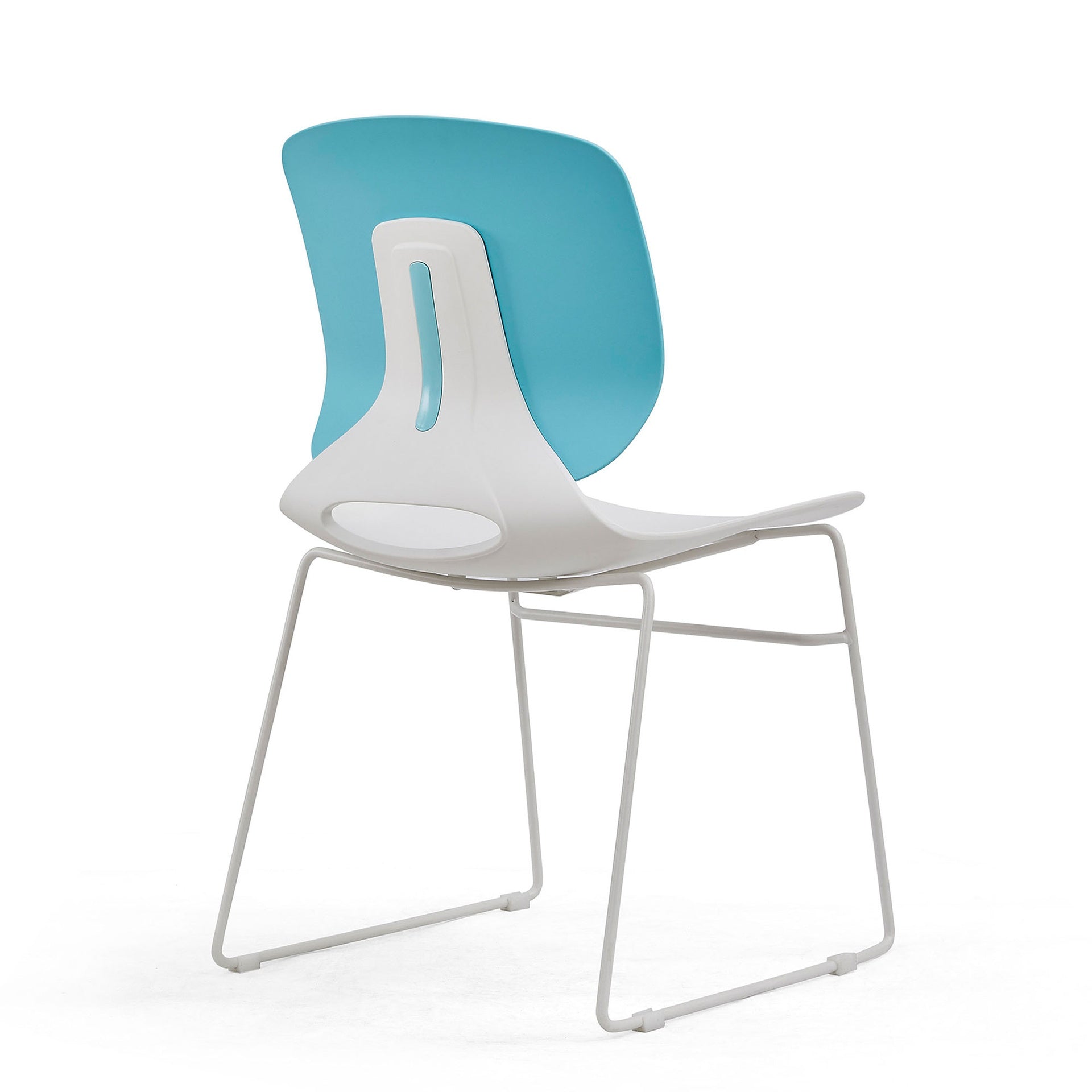 Modern Stacking Chairs Set of 4 in White and Blue with Polypropylene Seat and Fiberglass Reinforced Back, 18.9 x 19.7 x 34.45 Inches