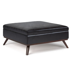Owen 36 inch Wide Square Coffee Table Storage Ottoman in Tanners Brown Vegan Leather
