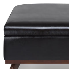 Owen 36 inch Wide Square Coffee Table Storage Ottoman in Tanners Brown Vegan Leather