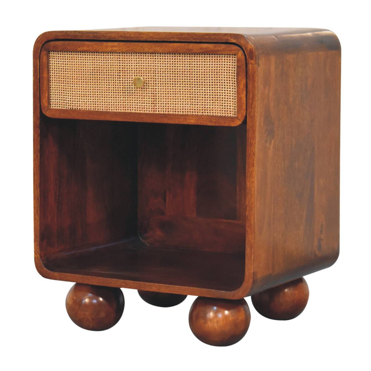 Solid Wood Chestnut Open Woven Bedside, 1-Drawer