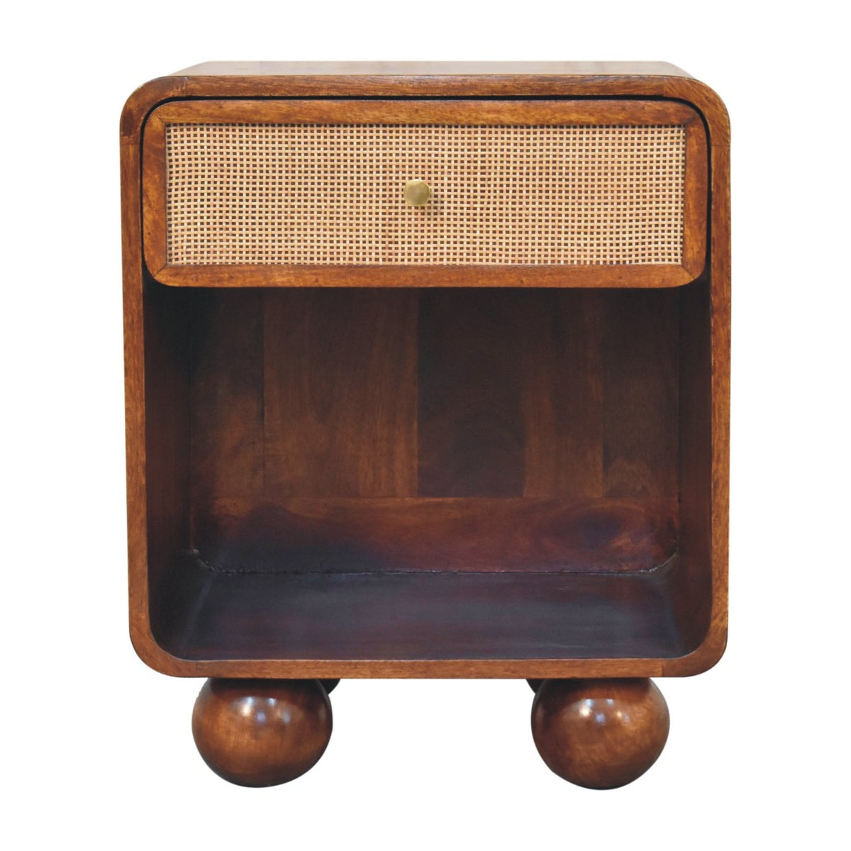 Solid Wood Chestnut Open Woven Bedside, 1-Drawer