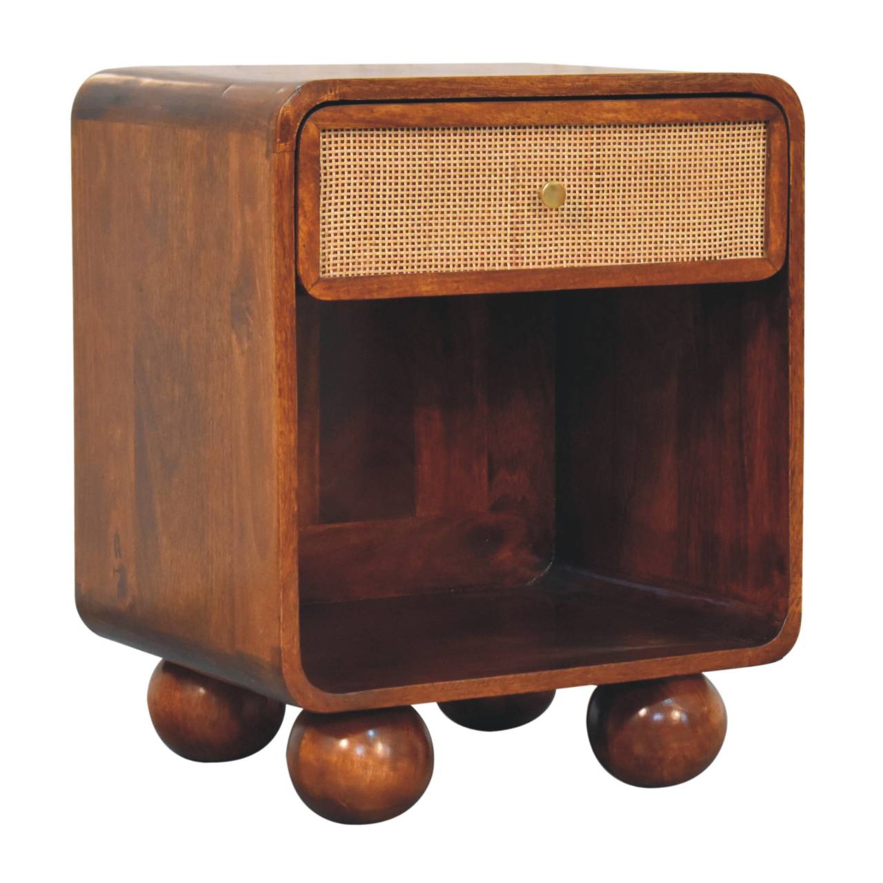Solid Wood Chestnut Open Woven Bedside, 1-Drawer