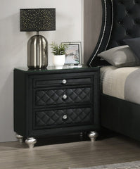 1pc Traditional Glam 3-Drawer Nightstand Velvet Tufted Drawer Front Jewelry Tray Faux Crystal Drawer Knobs Black