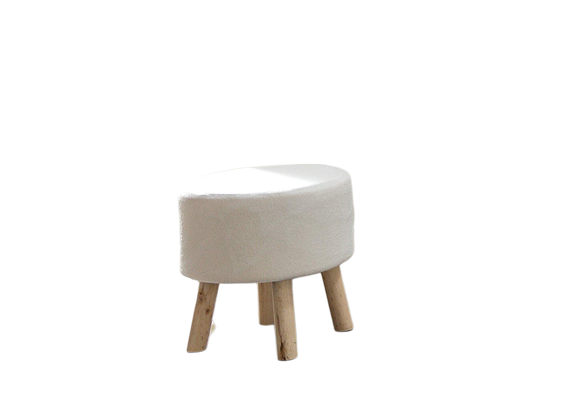 Contemporary Footstool Set Of 2pc, White / Natural Upholstery And Angled Wooden Legs