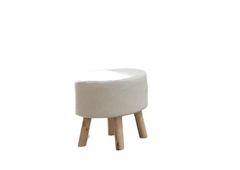 Contemporary Footstool Set Of 2pc, White / Natural Upholstery And Angled Wooden Legs