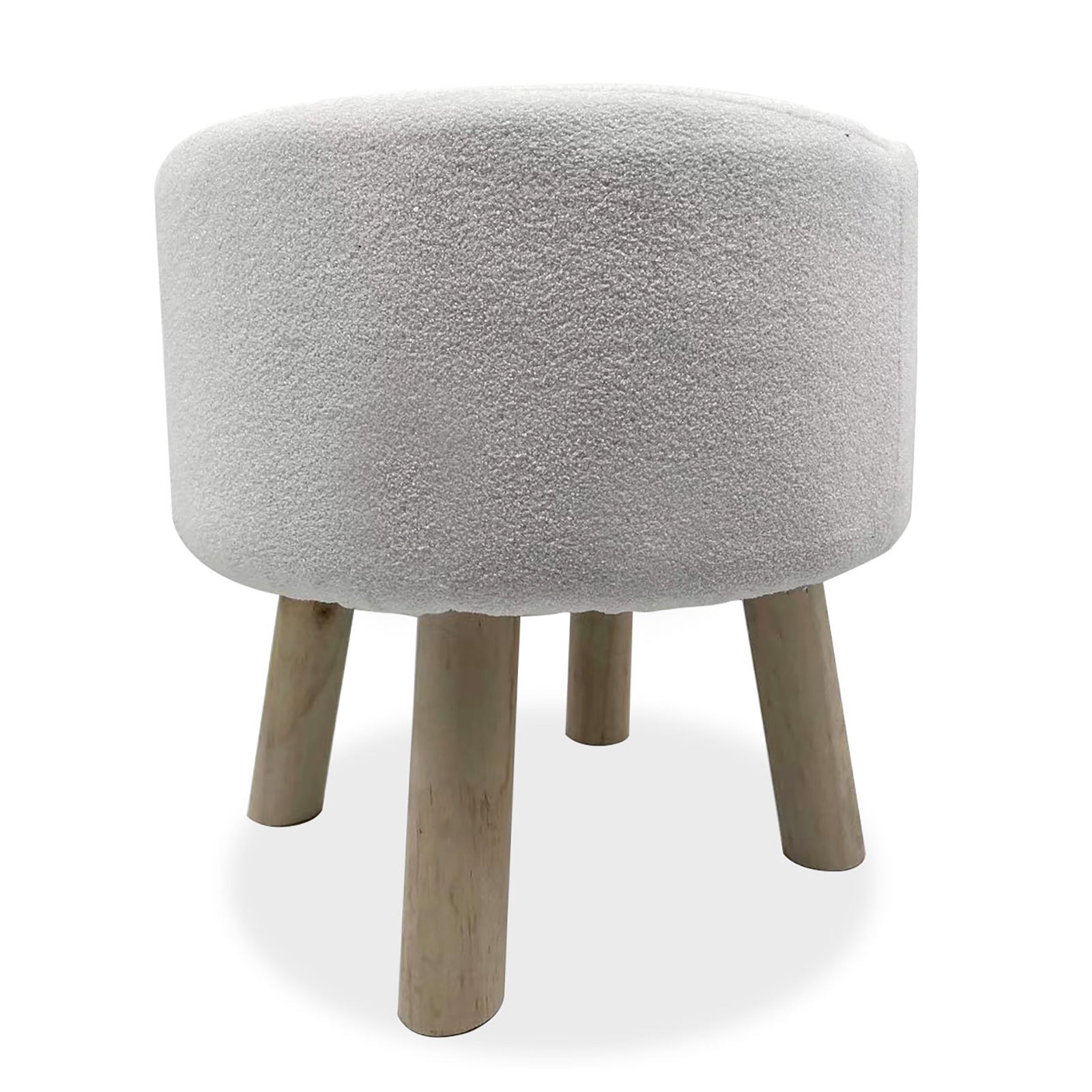 Contemporary Footstool Set Of 2pc, White / Natural Upholstery And Angled Wooden Legs