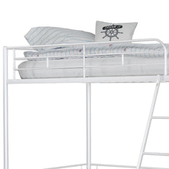 Twin Loft Bed Contemporary Style With Open Area Underneath Metal Structure, White