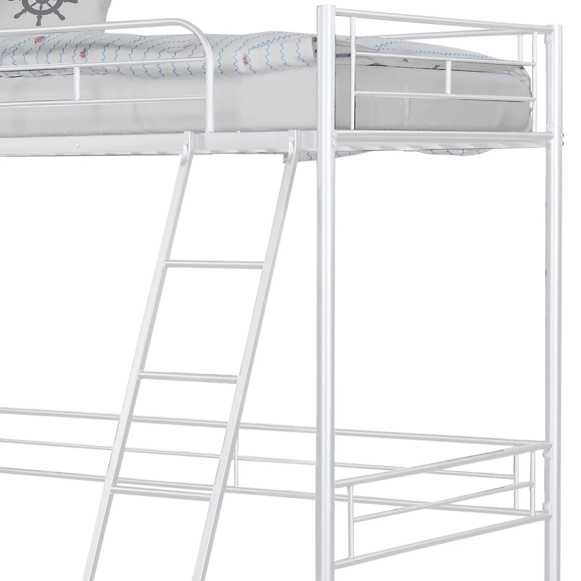 Twin Loft Bed Contemporary Style With Open Area Underneath Metal Structure, White