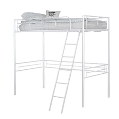Twin Loft Bed Contemporary Style With Open Area Underneath Metal Structure, White