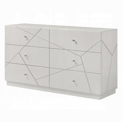 Ultra Modern White Finish Stylish Dresser with 6x Drawers Embossed Lines Design Contemporary Bedroom Furniture 1pc Metal Knobs