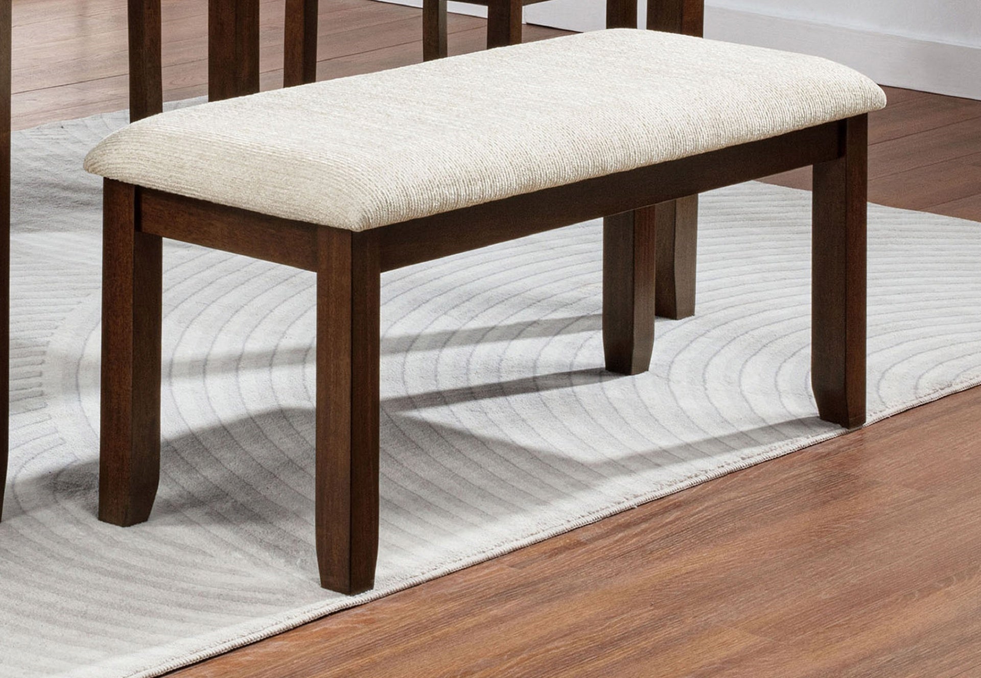 1pc Rich Wood Finish Beige Fabric Upholstered Bench Wooden Dining Room Furniture