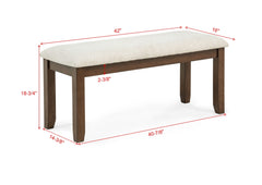 1pc Rich Wood Finish Beige Fabric Upholstered Bench Wooden Dining Room Furniture