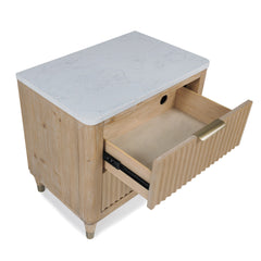 Modern Aesthetic Natural Wood Finish Ample Storage Space 1pc Nightstand Engineered Stone Top Fully Extension Glide Brass-accented Hardware