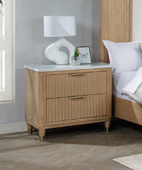 Modern Aesthetic Natural Wood Finish Ample Storage Space 1pc Nightstand Engineered Stone Top Fully Extension Glide Brass-accented Hardware