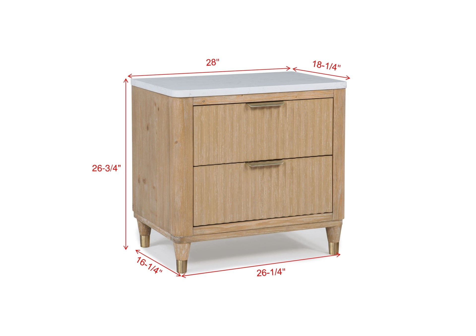 Modern Aesthetic Natural Wood Finish Ample Storage Space 1pc Nightstand Engineered Stone Top Fully Extension Glide Brass-accented Hardware