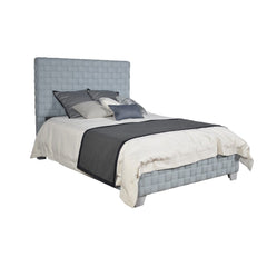 Contemporary King Size Upholstered Bed Light Teal Chenille Bold Design Bedroom Furniture 1pc