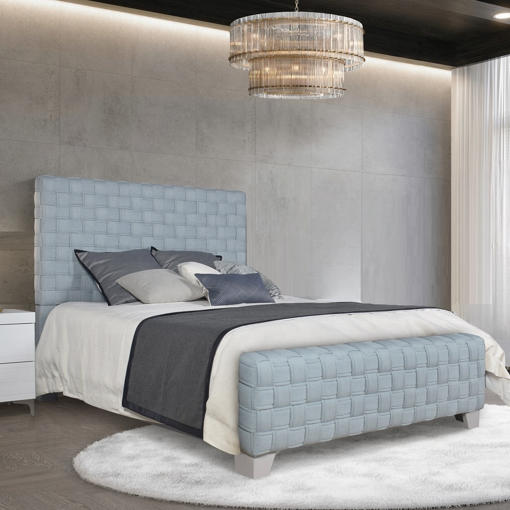 Contemporary King Size Upholstered Bed Light Teal Chenille Bold Design Bedroom Furniture 1pc