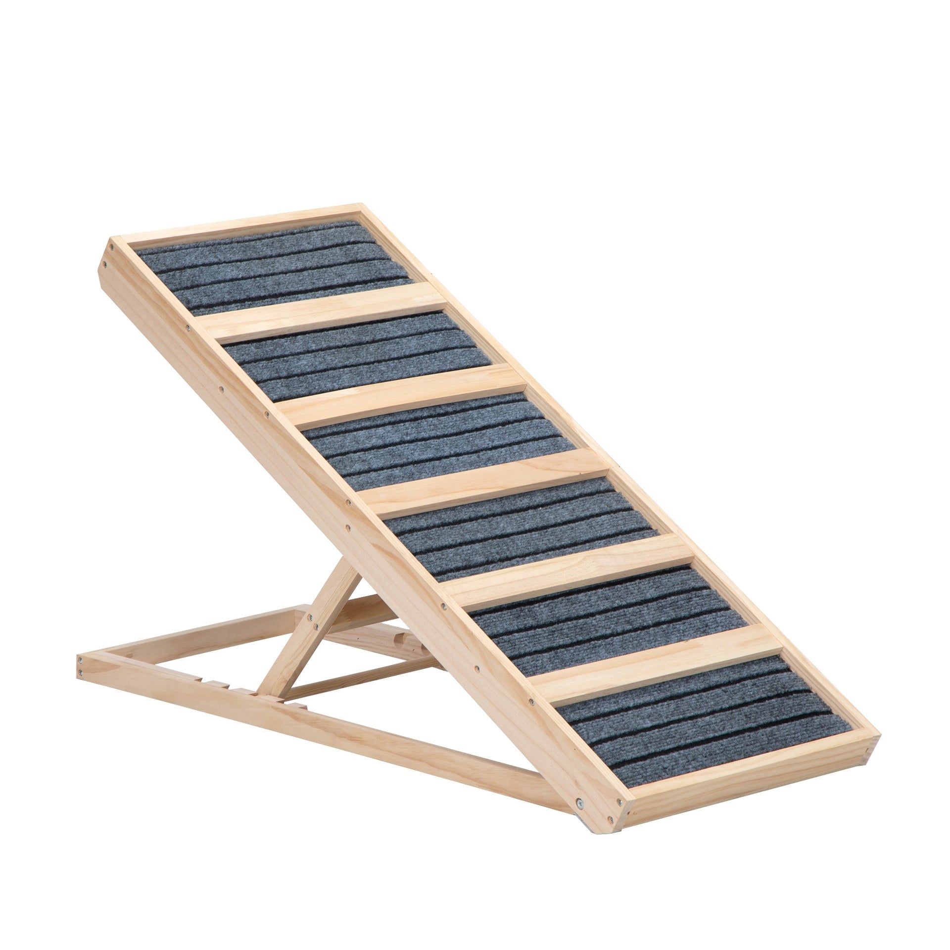 39" Long Wooden Pet Ramp, Folding Dog Cat Ramp with Height Adjustment From 16.3" to 24" and Non-Slip Mat for Bed Couch