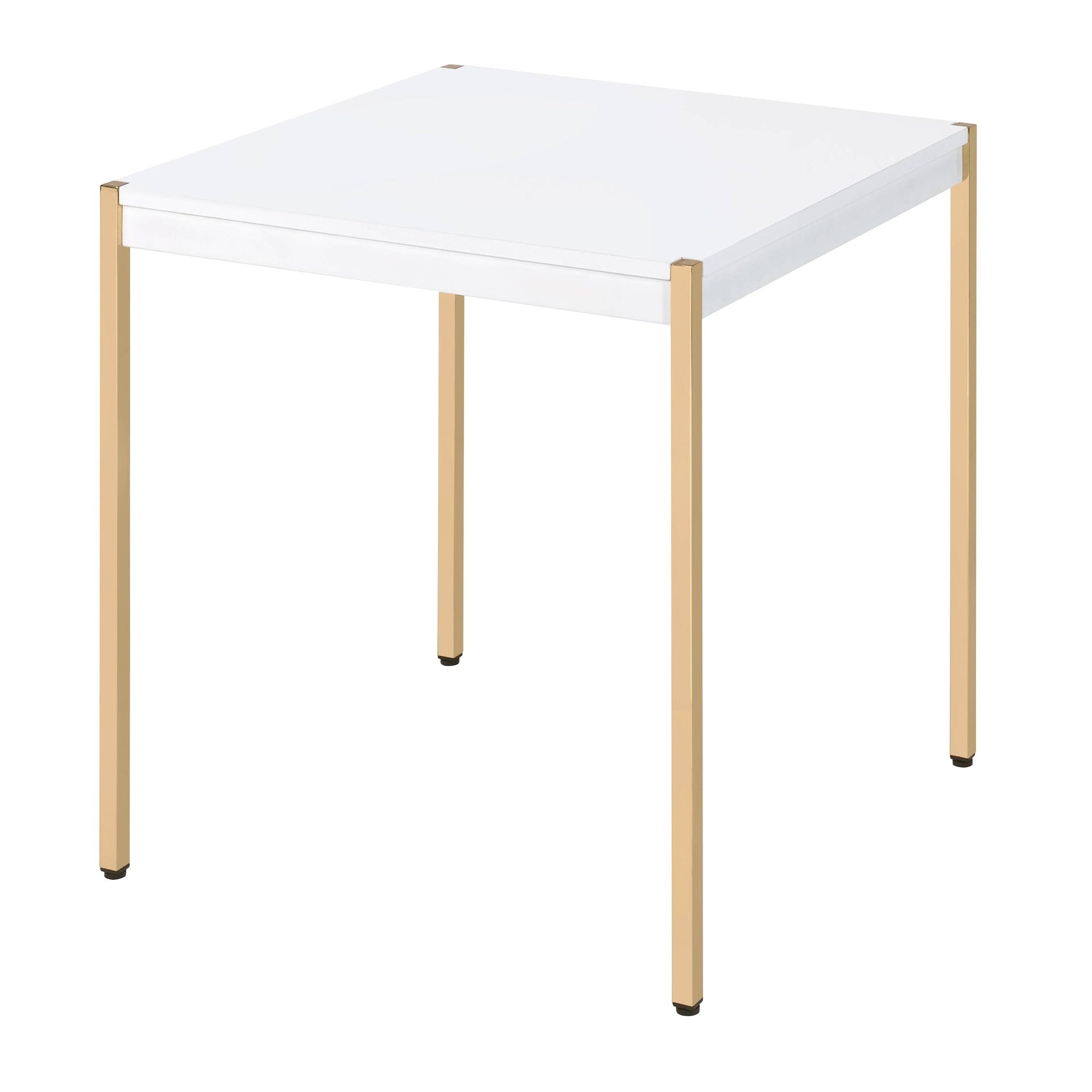 White and Gold Square End Table