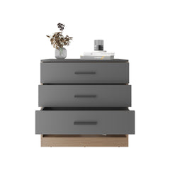 Alder 27" High Three Drawer Dresser And Open Shelf, Bedroom, Entryway, Side Board, Matte Gray - Natural Oak