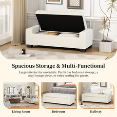 50" Ottoman Bench in Textured Fabric, Rectangular Design with Hinged Lid for Seating, Footrest, and Hidden Storage, Perfect for Living Room, Bedroom, or Entryway