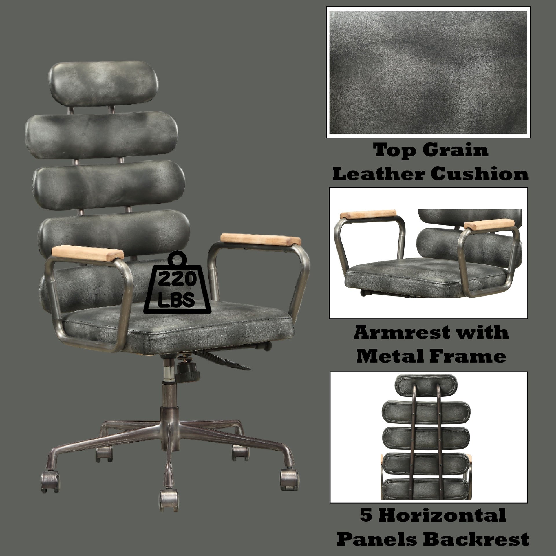 Calan Vintage Black Top Grain Leather Office Chair