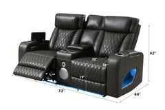 Taddeo Dark Gray Synthetic Leather Power Motion Loveseat w/Console, Speaker, USB, Wireless Charger & LED