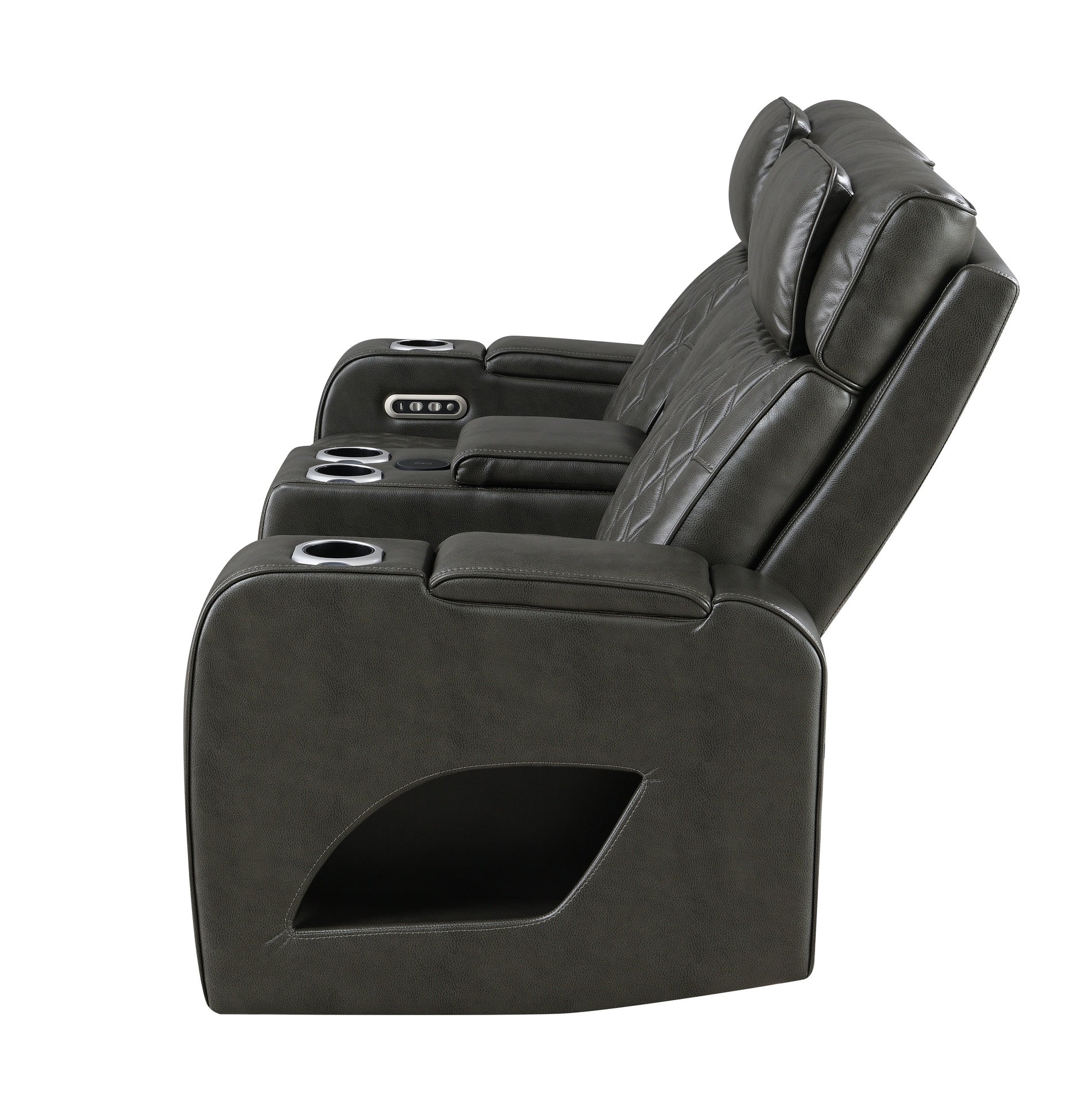 Taddeo Dark Gray Synthetic Leather Power Motion Loveseat w/Console, Speaker, USB, Wireless Charger & LED
