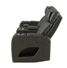 Taddeo Dark Gray Synthetic Leather Power Motion Loveseat w/Console, Speaker, USB, Wireless Charger & LED