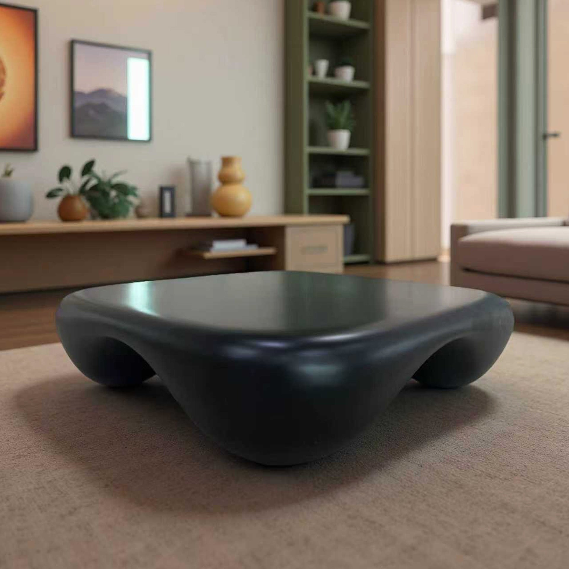 Modern Coffee Table Faux Travertine Textured for Livingroom/Office,black
