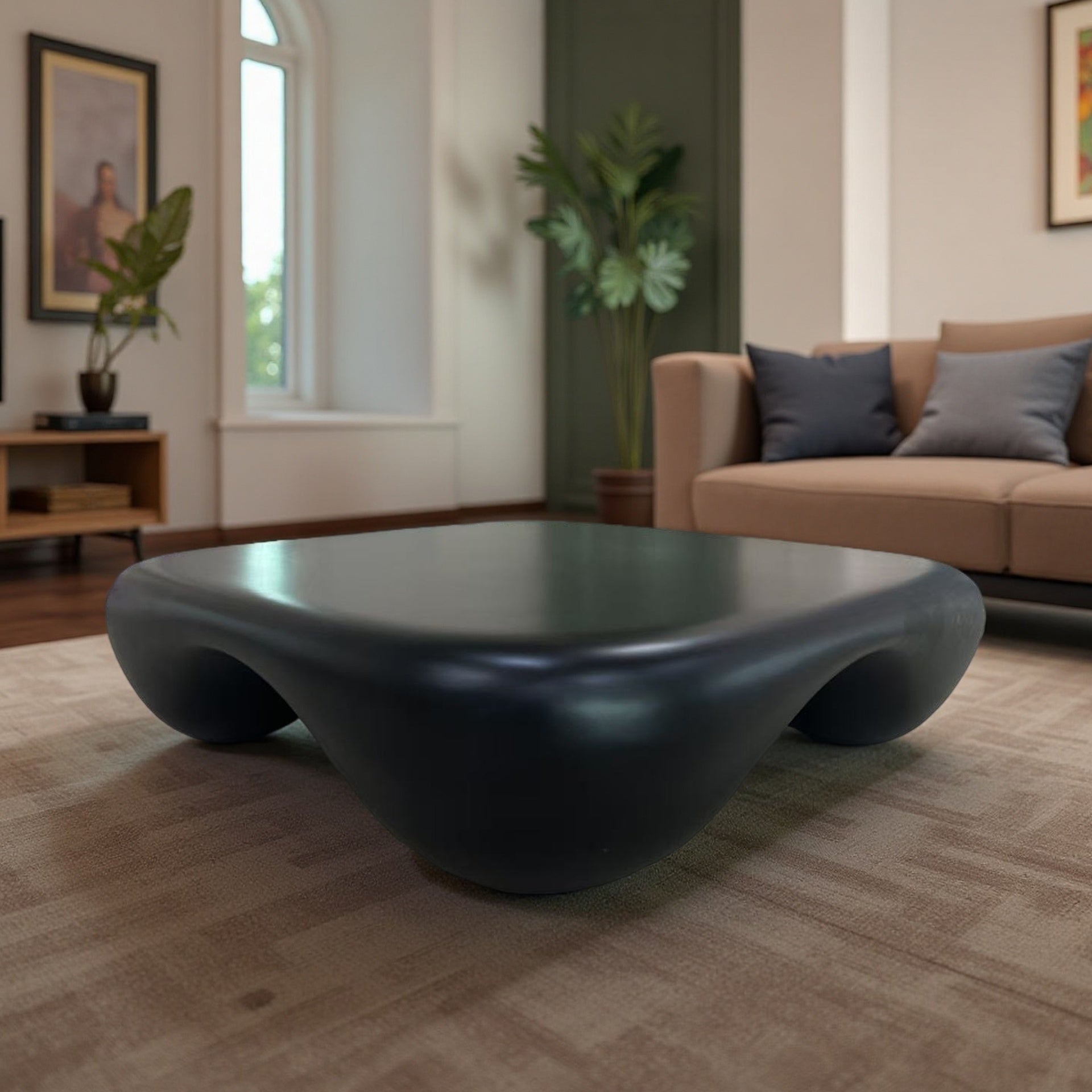 Modern Coffee Table Faux Travertine Textured for Livingroom/Office,black