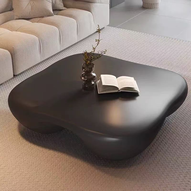 Modern Coffee Table Faux Travertine Textured for Livingroom/Office,black