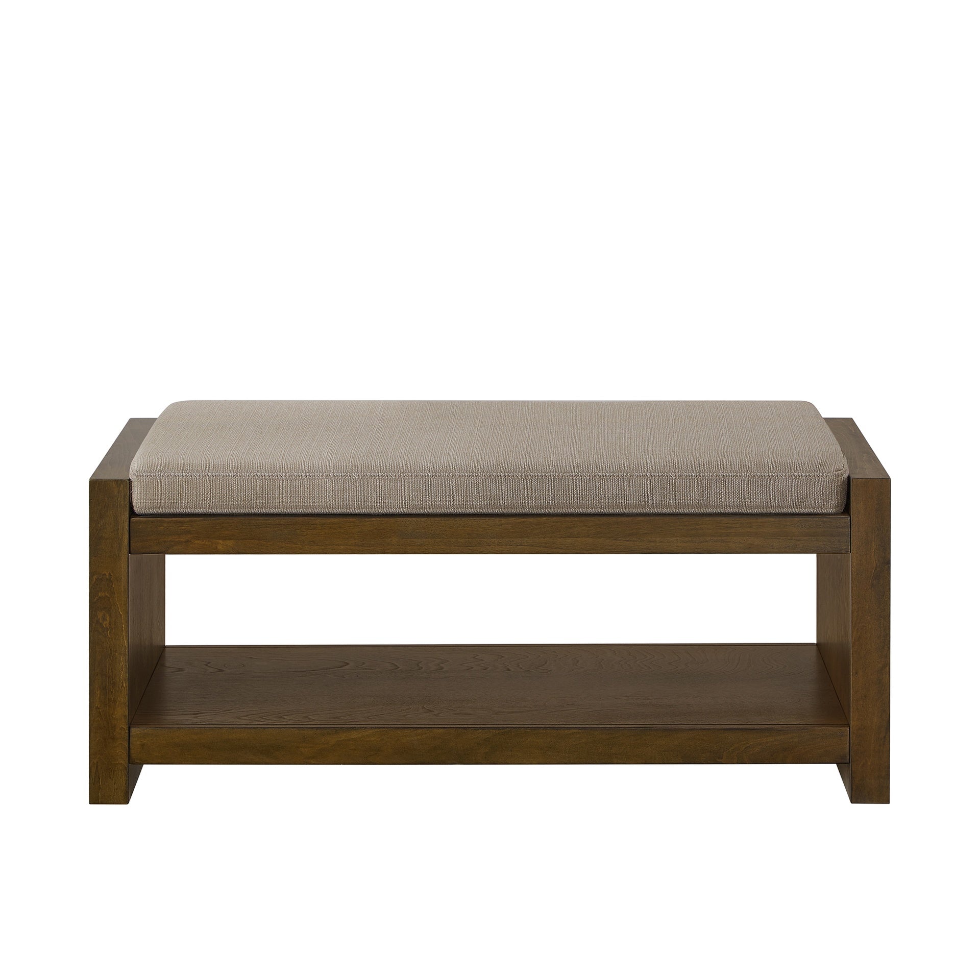 40" Accent Bench with Lower Shelf Shoe Rack, Padded Seating Bench for Living Room, Modern Compact Bed End Bench with Storage for Bedroom Seating, Removable Cushion,  40"W- Linen