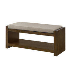 40" Accent Bench with Lower Shelf Shoe Rack, Padded Seating Bench for Living Room, Modern Compact Bed End Bench with Storage for Bedroom Seating, Removable Cushion,  40"W- Linen