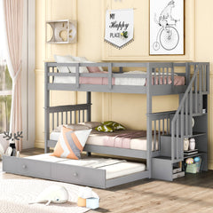 Stairway Twin-Over-Twin Bunk Bed with Twin size Trundle for Bedroom, Dorm, Adults, Gray( old sku: LP000209AAE )